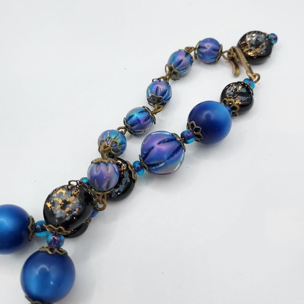 Vintage Hobe Necklace Blue Glass Fancy Beads Circa 1950s 16" Collectible Signed - Picture 4 of 8